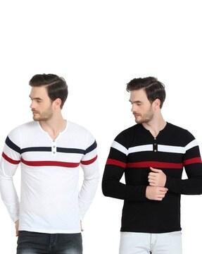 regular fit pack of 2 striped henley-neck t-shirts