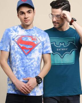 regular fit pack of 2 superman & batman print crew-neck t-shirt