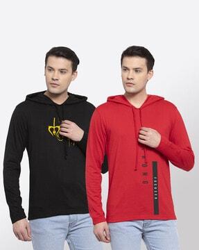 regular fit pack of 2 typograpgic print hooded t-shirts