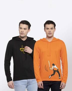 regular fit pack of 2 typograpgic print hooded t-shirts