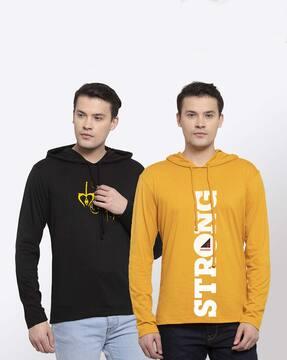 regular fit pack of 2 typograpgic print hooded t-shirts