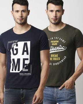 regular fit pack of 2 typographic print crew-neck t-shirt