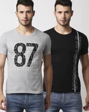 regular fit pack of 2 typographic print crew-neck t-shirt