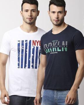 regular fit pack of 2 typographic print crew-neck t-shirt