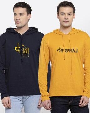 regular fit pack of 2 typographic print hooded t-shirts