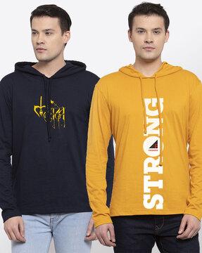 regular fit pack of 2 typographic print hooded t-shirts