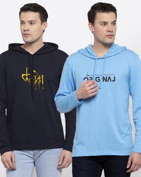 regular fit pack of 2 typographic print hooded t-shirts