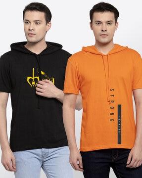 regular fit pack of 2 typographic print hooded t-shirts