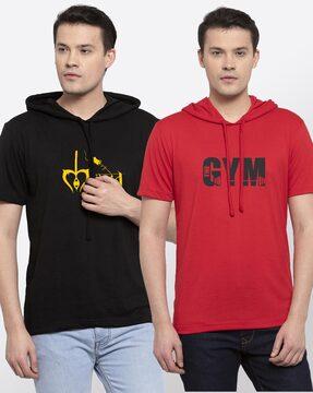 regular fit pack of 2 typographic print hooded t-shirts