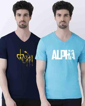 regular fit pack of 2 typographic print v-neck t-shirts