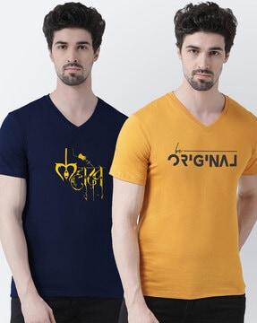 regular fit pack of 2 typographic print v-neck t-shirts