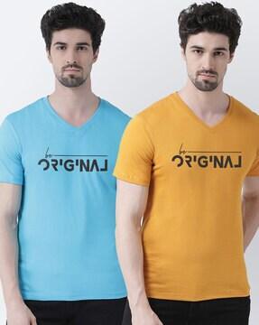 regular fit pack of 2 typographic print v-neck t-shirts