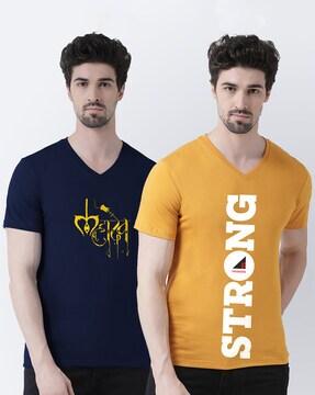 regular fit pack of 2 typographic print v-neck t-shirts