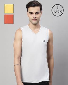 regular fit pack of 3 embroidered v-neck t-shirts