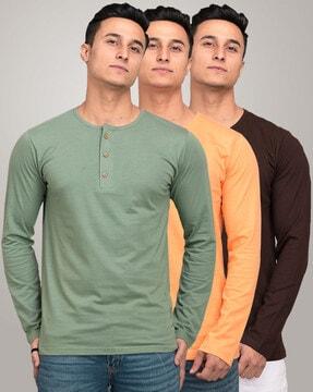 regular fit pack of 3 henley t-shirts