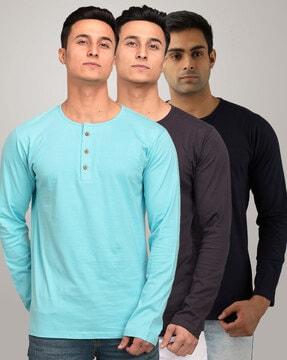 regular fit pack of 3 henley t-shirts