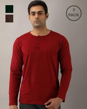 regular fit pack of 3 henley t-shirts