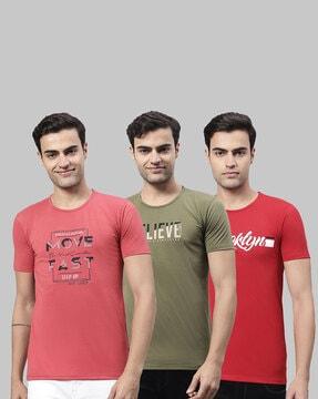 regular fit pack of 3 typographic print crew-neck t-shirts