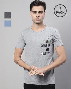 regular fit pack of 3 typographic print crew-neck t-shirts