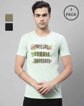 regular fit pack of 3 typographic print round-neck t-shirts