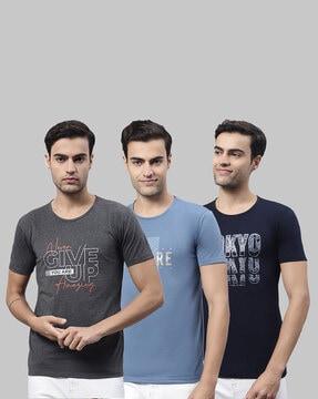 regular fit pack of 3 typographic print round-neck t-shirts