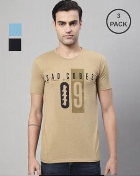 regular fit pack of 3 typographic print round-neck t-shirts