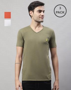 regular fit pack of 3 v-neck t-shirts with short sleeves