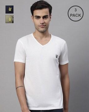 regular fit pack of 3 v-neck t-shirts with short sleeves