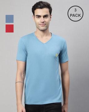 regular fit pack of 3 v-neck t-shirts with short sleeves