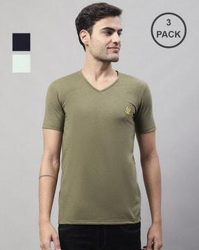 regular fit pack of 3 v-neck t-shirts with short sleeves