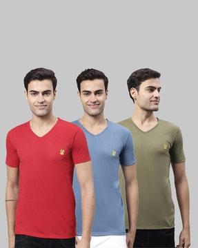 regular fit pack of 3 v-neck t-shirts with short sleeves