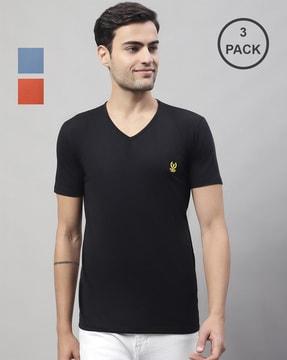 regular fit pack of 3 v-neck t-shirts with short sleeves