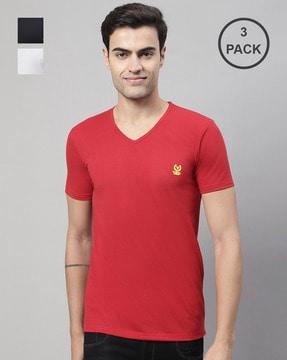 regular fit pack of 3 v-neck t-shirts with short sleeves