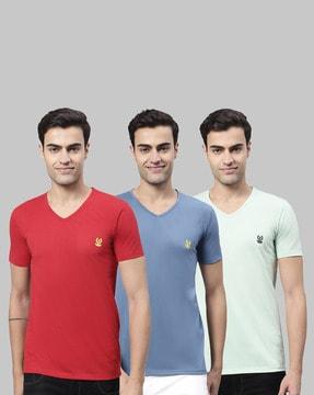 regular fit pack of 3 v-neck t-shirts with short sleeves