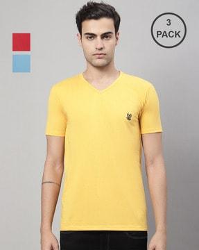 regular fit pack of 3 v-neck t-shirts with short sleeves