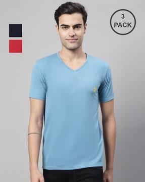 regular fit pack of 3 v-neck t-shirts with short sleeves