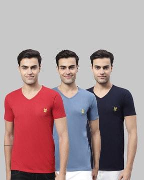 regular fit pack of 3 v-neck t-shirts with short sleeves