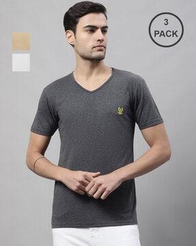 regular fit pack of 3 v-neck t-shirts with short sleeves