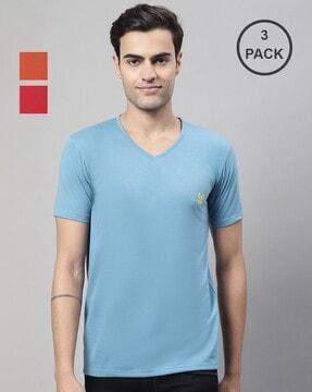 regular fit pack of 3 v-neck t-shirts with short sleeves