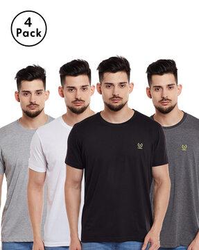 regular fit pack of 4 cotton crew-neck t-shirts