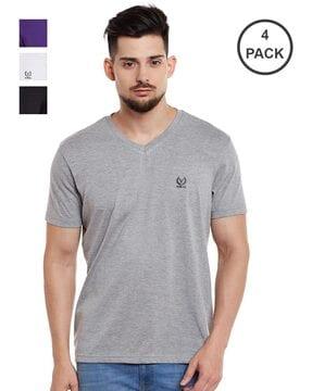 regular fit pack of 4 cotton v-neck t-shirts