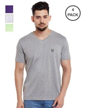 regular fit pack of 4 cotton v-neck t-shirts