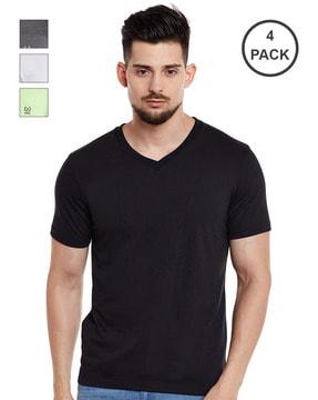 regular fit pack of 4 cotton v-neck t-shirts