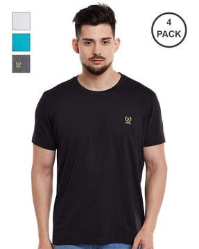 regular fit pack of 4 logo round neck t-shirts