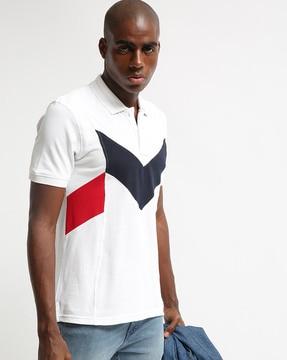 regular fit panelled polo t-shirt with contrast blocks