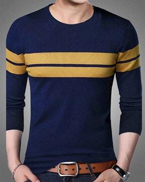 regular fit placement striped crew-neck t-shirt