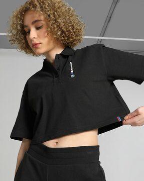 regular fit polo crop t-shirt with logo print