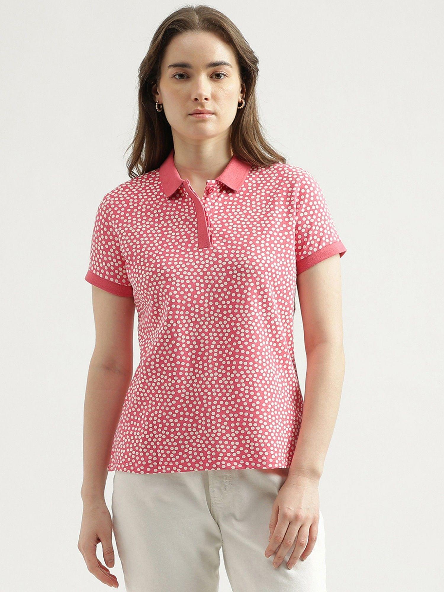 regular fit polo neck printed womens t-shirt-pink