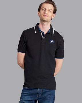 regular fit polo t-shirt with contrast rib hems