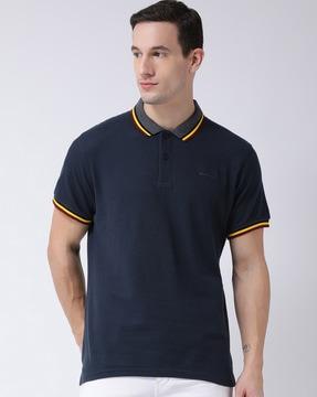 regular fit polo t-shirt with contrast stripes